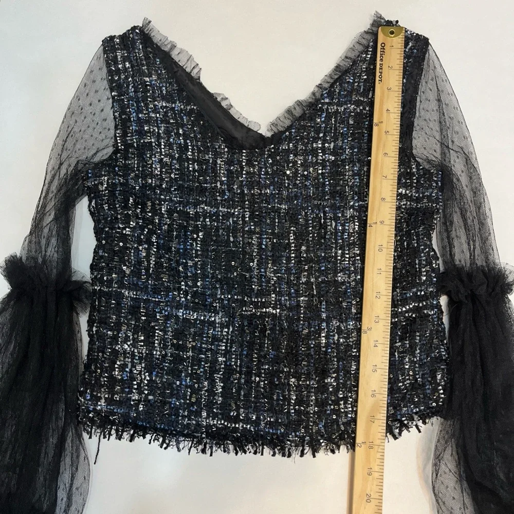 JIA Women Sheer Lace‎ Blouse Black Tiered Ruffle Sleeves Bohemian Goth Small y2k - Picture 4 of 14